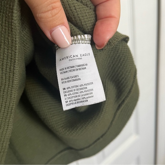 American Eagle Olive Green Henley Shirt - Picture 4 of 5